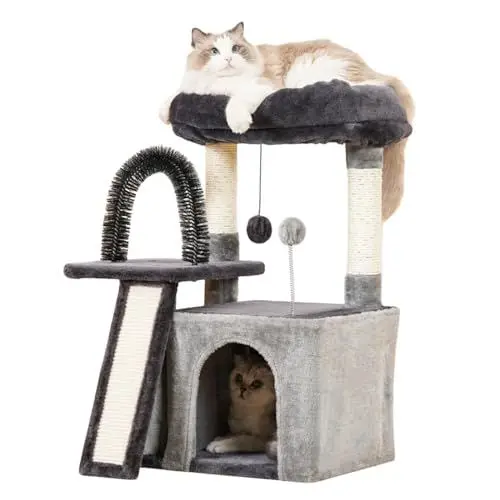 Produktbild: Happi N Pets katzenbaum klein, 76 cm Katzenbaumturm Mit Sisal-Seil Und Gemütliche Katzenstange, Großer Katzenhöhle, Mit Selbstpfleger Für Katzen, Stabil Aktivitätskratzbäume,Rauchgrau