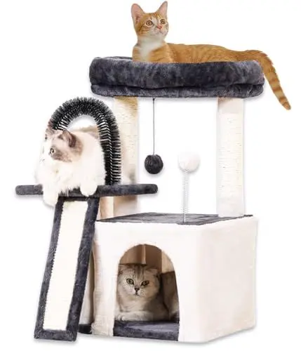 Produktbild: Happi N Pets katzenbaum klein, 76 cm Katzenbaumturm Mit Sisal-Seil Und Gemütliche Katzenstange, Großer Katzenhöhle, Mit Selbstpfleger Für Katzen, Stabil Aktivitätskratzbäume,hellgrau