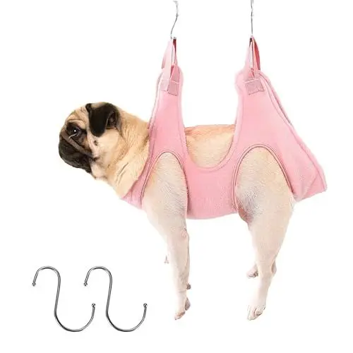 Produktbild: Happilax Dog Pflege-Hängematte für Hunde und Katzen, 47x57cm - Weich, Strapazierfähig, Rosa - Ideal für Krallen- und Pfotenpflege, Stressreduktion, Komfort für kleine bis mittelgroße Tiere