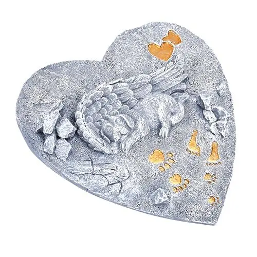 Produktbild: Happilax Schlafende Hunde Stein Dekoration, Kunstharz, Grabstein für Haustiere, Erinnerungsgeschenk, Trost, Heilung, wasserfest, Qualität - Grabschmuck wetterfest - Grau