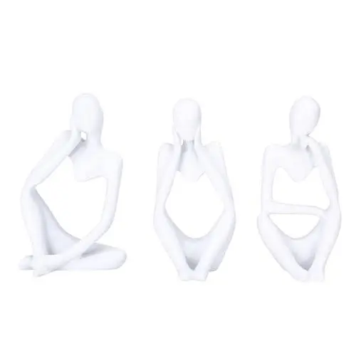 Produktbild: Happilax Skulptur Deko Wohnzimmer - Set aus 3 - Abstrakte Skulpturen als Kunst Dekoration für Wohnzimmer & Büro - Modernes Design zur Raumgestaltung - Harz, leicht zu reinigen - 7,5x13x6 cm - Weiß