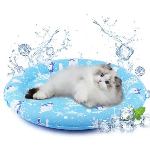 Produktbild: HAPPY HACHI Kühlmatte Hunde Katzen Rund 55CM, 30s Selbstkühlend Hundedecke Kühlend, Ungiftiges Gel kühlmatte für Katzen, Kühlmatte für Hunde im Sommer (Blaubär)