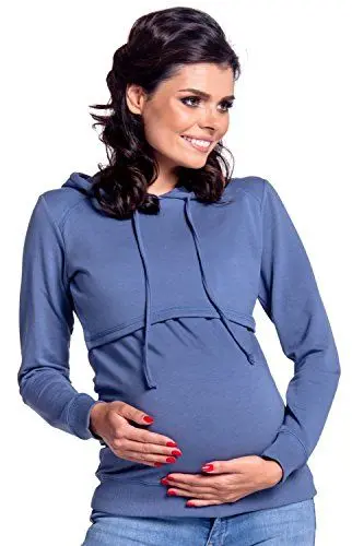Produktbild: HAPPY MAMA Boutique Damen Umstands Still Jersey Sweatshirt Hoodie 272 (Jeans, 36, S)