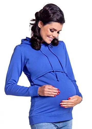 Produktbild: HAPPY MAMA Boutique Damen Umstands Still Jersey Sweatshirt Hoodie 272 (Königsblau, 46, 3XL)