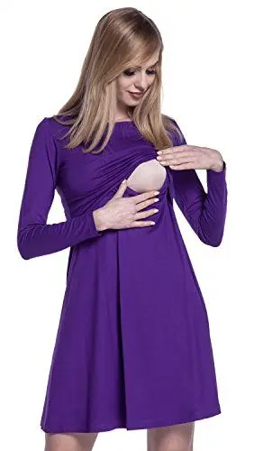 Produktbild: HAPPY MAMA. Damen 2in1 Umstands Still-Skaterkleid Lagendesign Lange Ärmeln. 128p (Lila, 40-42, L)