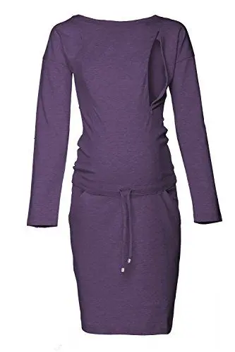 Produktbild: HAPPY MAMA. Damen 2in1 Umstands Still Sweatshirt-Kleid Lange Ärmel Taschen. 709p (Lila Melange, 42, L)