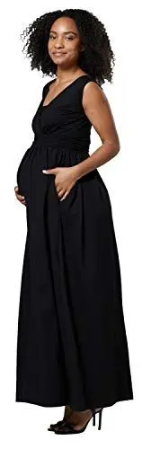 Produktbild: HAPPY MAMA. Damen 2in1 Umstands Stillkleid Maxikleid Seitentaschen Ärmellos.012p (Schwarz, EU 44, 2XL)
