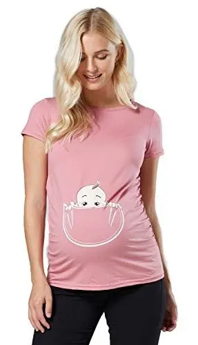 Produktbild: HAPPY MAMA. Damen Baby in der Tasche T-Shirt Top Oberteil für Schwangere. 501p (Altrosa, 36-38, S)
