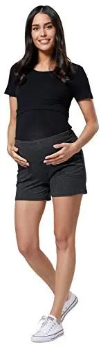 Produktbild: HAPPY MAMA Damen Mutterschaft Kurze Hose Jersey-Hosentaschen Seite 1027 (Graphit Melange, EU 44, 2XL)