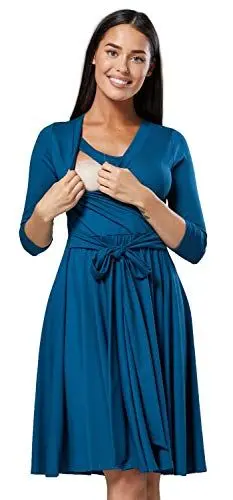 Produktbild: HAPPY MAMA Damen Umstandskleid Stillkleid 3/4 ?rmel 525 (Flaschengr?n, 44-46, 2XL)