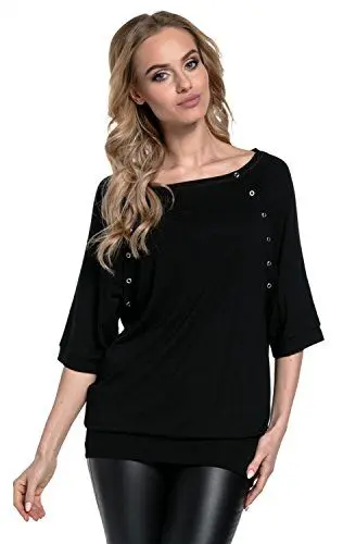Produktbild: HAPPY MAMA Damen Umstandspflege Fledermaus Top 023 (Schwarz, 38, M)