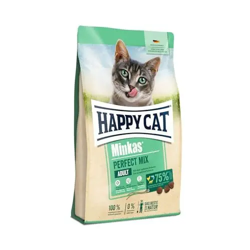 Produktbild: Happy Cat 70414 – Happy Cat Minkas Perfect Mix Geflügel, Fisch & Lamm – Trockenfutter für Katzen – 1,5 kg Inhalt
