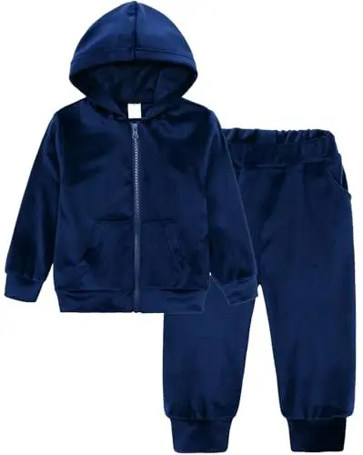 Produktbild: Happy Cherry 2Pcs Mädchen Samt Kapuzen Trainingsanzug + Jogger Set Kinder Herbst Winter Kleidung Anzug Kinder Fleece Sportbekleidung mit Reißverschluss und Taschen 130