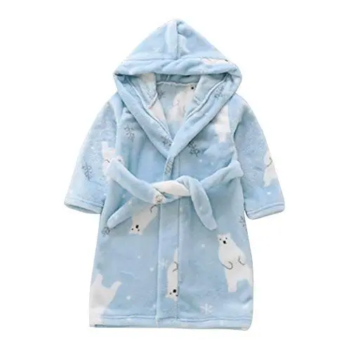 Produktbild: Happy Cherry - Mädchen Jungen Unisex Bademantel Kinder Morgenmantel mit Gürtel Herbst Winter Eisbär 5-6 Jahre