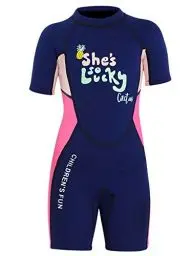 Produktbild: Happy Cherry - Neoprenanzug Kinder Kurz Junge Mädchen Einteiliger Taucheranzug für Surfen Tauchen Schwimmen Neopren Anti-UV Sommer für Strand Watsport - 8-9 Jahre