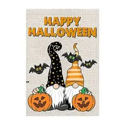 Produktbild: Happy Halloween Gartenflagge 30 x 45 cm doppelseitig Sackleinen Halloween Gnom Kürbis Fledermaus Gartenflagge Außenbereich Bauernhaus Hofdekoration, Halloween Tischdeko Deals, Schnäppchen