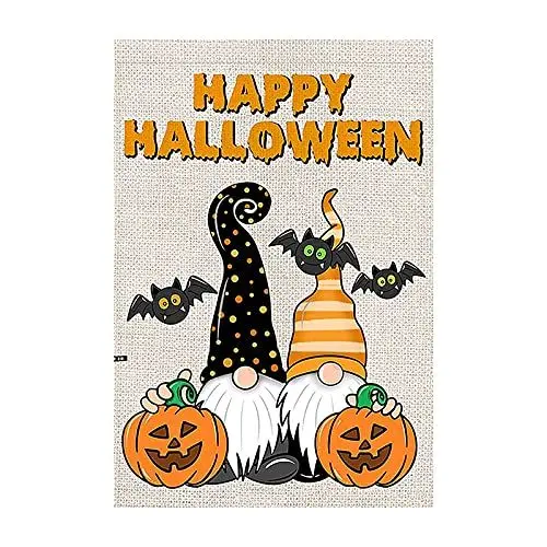 Produktbild: Happy Halloween Gartenflagge 30 x 45 cm doppelseitig Sackleinen Halloween Gnom Kürbis Fledermaus Gartenflagge Außenbereich Bauernhaus Hofdekoration, Halloween Tischdeko Deals, Schnäppchen