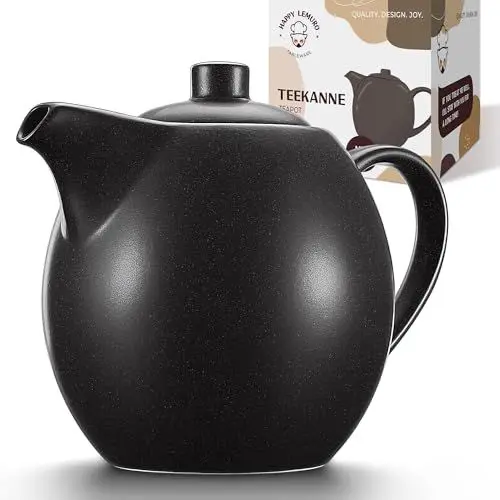 Produktbild: Happy Lemuro Teekanne mit Siebeinsatz Keramik - 1,2 l - Keramik Teekanne Schwarz (Anthrazit) - Tea Pot - Teapot Ceramic - Teekanne Steingut - Tee Zubehör - Teezubereiter für Losen Tee