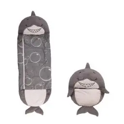 Produktbild: Happy Nappers Hai grau | Large 6-12 Jahre | Spielen - kuscheln- schlafen | Flauschiger Kinderschlafsack | 4 Motive | 2 in 1 Kuscheltierschlafsack & Kissen für Mädchen und Jungen
