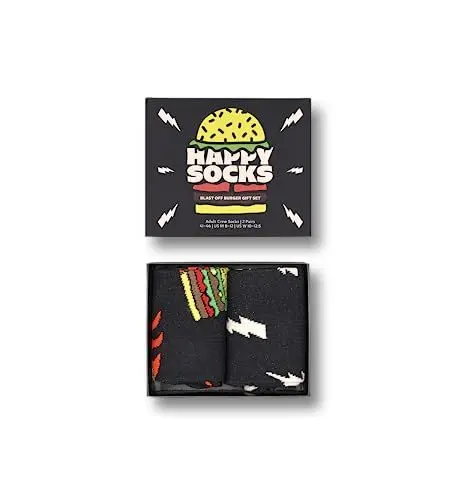 Produktbild: Happy Socks 2-Pack Burger Socken für Damen und Herren, lustige bunte schwarz crew Socken als Geschenk Größe 41-46