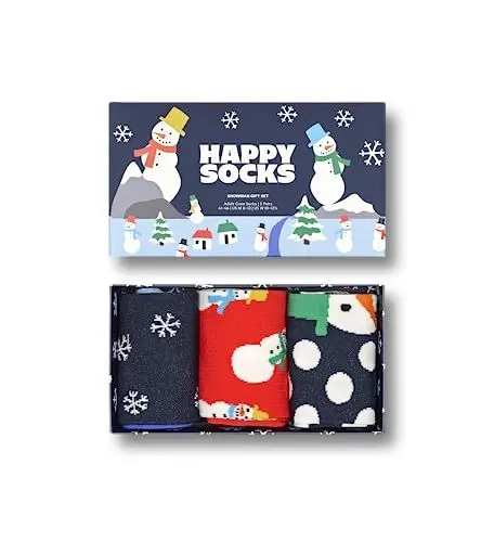 Produktbild: Happy Socks 3-Pack Snowman Weihnachtssocken für Damen und Herren, warme Wintersocken in einer Schneeman Geschenkbox Größe 36-40