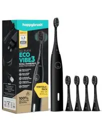 Produktbild: happybrush (Testsieger*) Elektrische Schallzahnbürste Eco VIBE 3 - Nachhaltige Zahnbürste mit 6 Wochen Power-Akku inkl. 4 Aufsteckbürsten - AllBlack