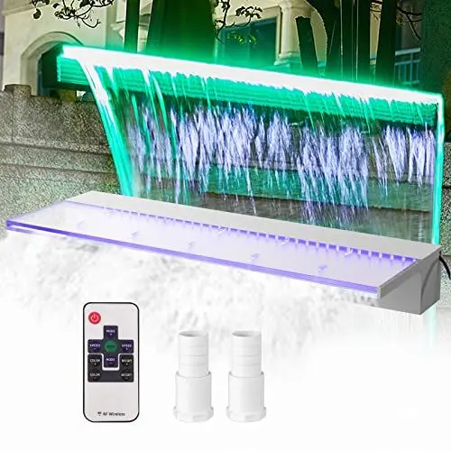 Produktbild: Happybuy Wasserfall 92 x 8 x 21cm, aus Acrylmaterial, Bachlaufsets 8m Netzkabel, Mauer Gabione Teich Springbrunnen Bunte Streife, Wasserfontäne für Pool, Silber