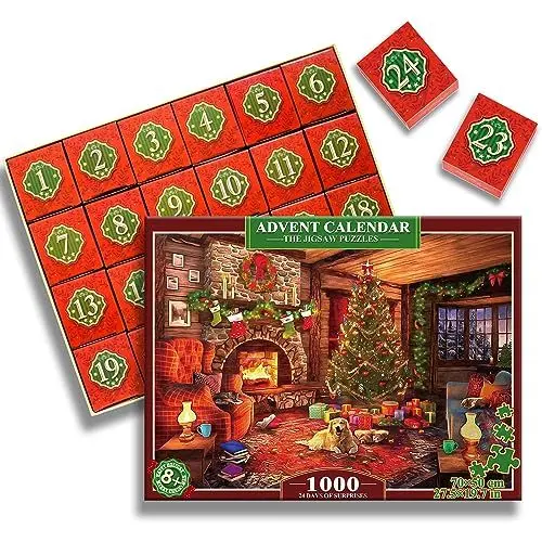 Produktbild: HappyGoLucky Adventskalender 2024 Puzzle Erwachsene, Jigsaw Puzzle 1000 Teile Weihnachten Geschenke für Erwachsene und Kinder Weihnachtskalender für Männer und Frauen Geschenk Nikolaus Mädchen Junge