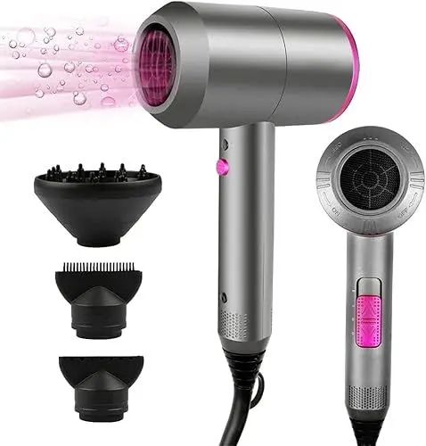 Produktbild: HappyGoo Föhn Ionen Haartrockner 2000W AC Motor Professioneller Fön mit 3 Hitze-Einstellungen, Kaltlufttaste mit 1 Diffusor & 2 Konzentratoren für viele Frisuren Grau