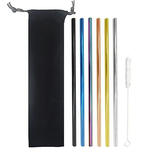Produktbild: Happyhours Strohhalme Edelstahl Wiederverwendbare -Trinkhalme Set mit 2 Reinigungsbürsten und 1 Tasche, Ideal Für Smoothie, Saft, Kaffee (Mehrfarbig(gerade))