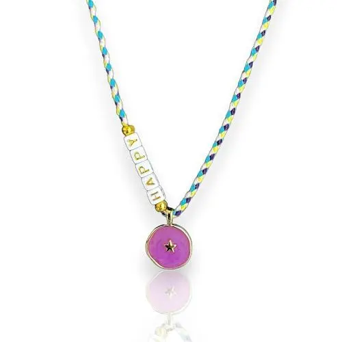 Produktbild: happymaker - Boho Schmuck, Sommer Halskette lang Damen mit Buchstaben und Anhänger • Happy • handmade und größenverstellbar, Surferkette für Frauen und Mädchen