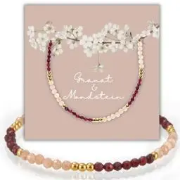 Produktbild: happymaker - Edelstein Armband Damen, Granat und Apricot Mondstein Armband mit vergoldeten Edelstahl, handgefertigt, Geschenkverpackung, Geschenke für Valentinstag