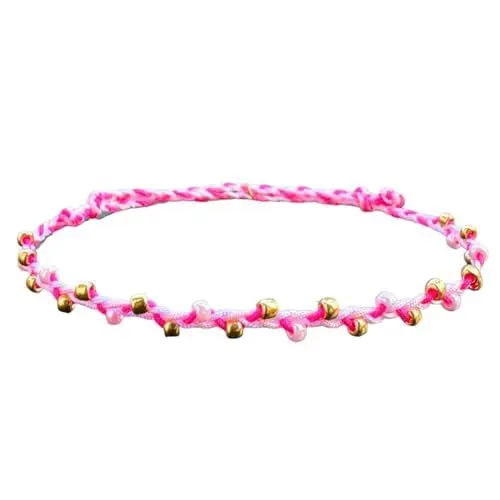 Produktbild: happymaker - Fussketten für Frauen wasserfest, Fußkettchen Perlen, geflochtene Fussbänder in neon pink und rosa, größenverstellbares Stoffband, Sommer Schmuck und Festival Outfit Damen Boho
