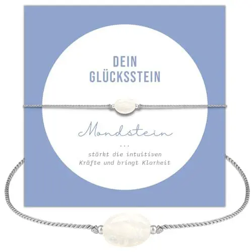 Produktbild: happymaker - Mondstein Armband Damen, handgemacht Edelstein Armband mit Silber Perlen mit Geschenkverpackung, Glücksbringer, Schwangerschaftsarmband, Geburtsstein Juni Zwilling