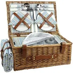 Produktbild: HappyPicnic Wicker Picknickkorb für 4 Personen, Willow Storage Hamper Service Geschenkset für Camping und Party im Freien