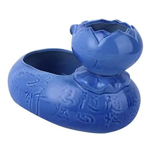 Produktbild: Happyyami Keramik Wasserspender Für Katzen Mit Zirkulierender Wasserfütterung Retro-Design Lotusform Trinkbrunnen Blau USB-betrieben Haustier-Requisite