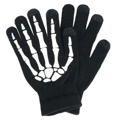 Produktbild: Happyyami 1paar Halloween Leuchtende Skelett-Handschuhe Stylische Radfahrhandschuhe Warme Winterhandschuhe Für Outdoor-aktivitäten Für Halloween-Partys Und Nächtliches Fahren