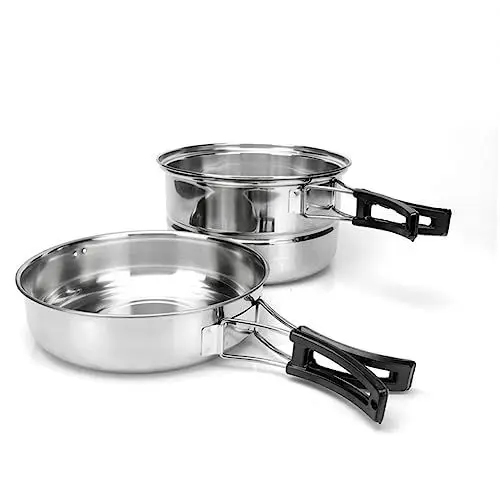 Produktbild: Happyyami 1 Satz 3St Kochgeschirr aus Edelstahl Campingkocher Camping-Kochbekleidung silberner Anzug Outdoor-Kochgeschirr Campingkochgeschirr Rostfreier Stahl Kochutensilien Picknickzubehör
