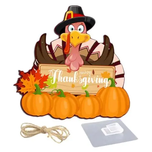 Produktbild: Happyyami 1 Satz Thanksgiving-Truthahn Im Süden Kürbis-Veranda-dekor Wandbehang Verzierung Thanksgiving-türkränze Türschild Für Die Veranda Türdekoration Im Herbst Holzspäne Willkommen