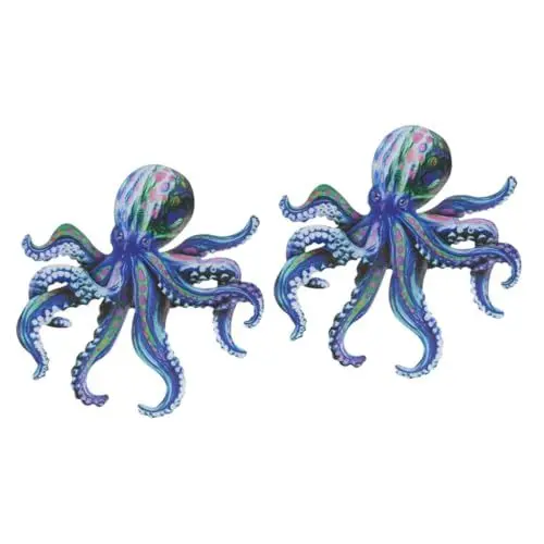 Produktbild: Happyyami 2St Gartendekoration wand tapete wandverkleidung outdoordeko makramee outdoor metalldekoration Meerestier-Wandkunst hängend Pfau bastelset Wandanhänger Oktopus- Eisen Blue