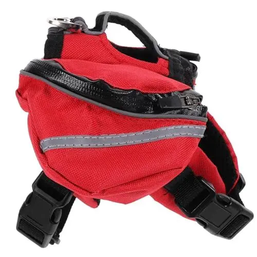Produktbild: Happyyami 2st Hund Satteltasche Reiserucksack Reisetasche Für Hunde Wandern Camping Rucksack Für Hunde Hundegeschirr Hündchenfutter Hundetasche Reisen Rot Golden Retriever