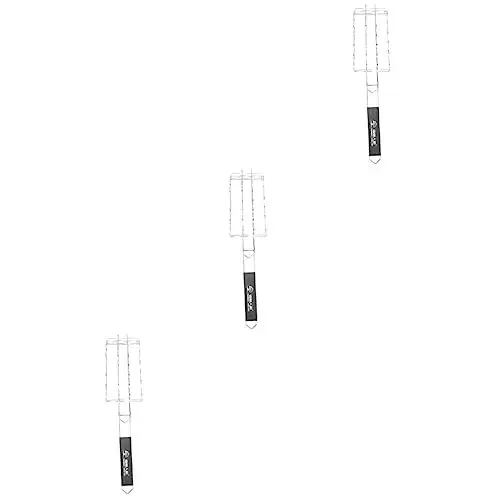 Produktbild: Happyyami 3 Stk Wurst Bbq Mesh Grillnetz Für Fische Drahtgeflecht Zum Grillen Grillnetz Mit Griff Barbecue-fisch-grillkorb Steak-grillkorb Fischgrillgestell Metall Grillzange Sonstig