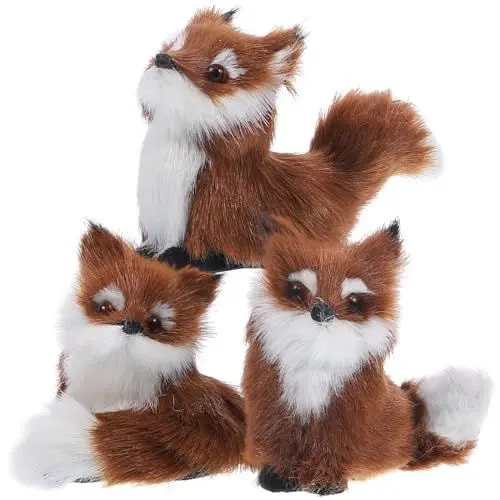 Produktbild: Happyyami 3 Stück Kunstfell-Fuchs-Figur Plüsch-Fuchs-Figur Realistisches Weiches Stofftier Weihnachtsbaum-Fuchs-Ornament Pelziges Tier Hängende Tisch-Fuchs-Statue
