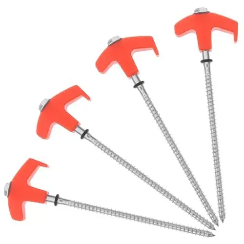 Produktbild: Happyyami 4 Stück Heringe Erdanker Für Schuppen Winddichte Pfähle Zeltstangen Metallpfähle Befestigungspfähle Erdspieße Zur Befestigung Von Zelten Campingplatz Nägel Orange Verzinkt