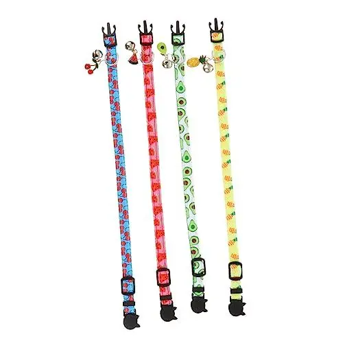 Produktbild: Happyyami 4stücke Teiliges Katzenhalsband Set Mit Verstellbarem Design Und Glocke Bunte Früchte Avocado Ananas Wassermelone Kirsche Für Katzen Und Kleine Hunde Bequem Und Sicher Für