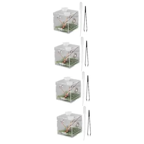 Produktbild: Happyyami Terrarium Für Insekten 4er-Box Springspinnen-zuchtbox Gießen Tank Terrarien Kleines Insektengehege Tarantel- -Schlinge Schlange Fliege Mini-tierwächter Vogelspinnengehege Bausatz Kork Acryl