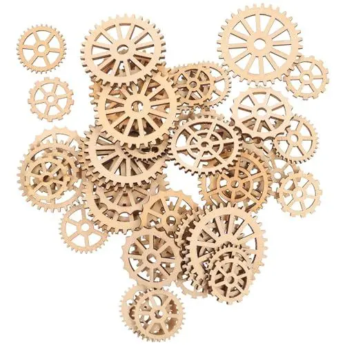 Produktbild: Happyyami 50 stücke Holz zahnräder Dekoration holzscheiben Holz Dekoration Holz Ausschnitte geschenkanhänger DIY kunsthandwerk (gemischten Stil)