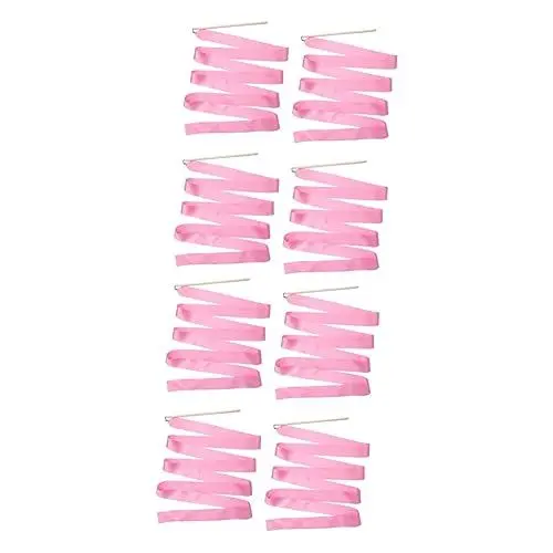 Produktbild: Happyyami 8 STK Gymnastikband wirbelnde Bänderstangen Tanzbänder anbeten Tanz-Streamer- Seidengymnastik Bändertänzer Ribbon bandfeile Tanzender Streamer Gymnastik-Streamer Holzgriff Rosa