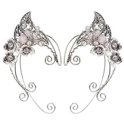Produktbild: Happyyami Ohr Manschetten Silber Ohrmanschette Damen Fee Ohrringe Ohrclips Elfenohren Schmuck Ohrklemme Flügel Ohrschmuck für Frauen Hochzeit Halloween Weihnachten Cosplay Kostüm