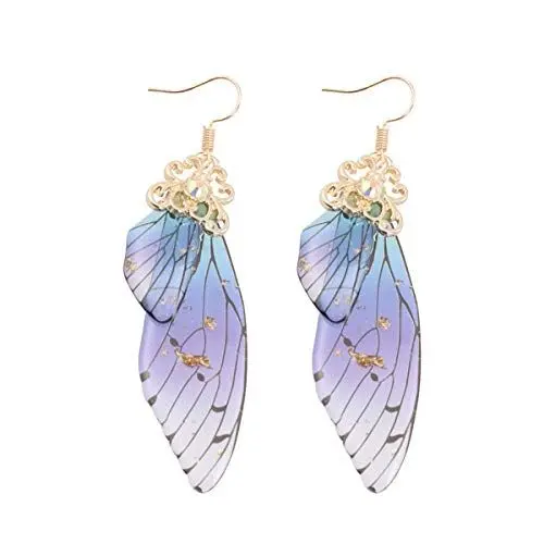 Produktbild: Happyyami Schmetterling Flügel Ohrringe - Fee Braut Tropfen Ohrringe Phantasie Frauen Schmuck (Goldfolie Blau)